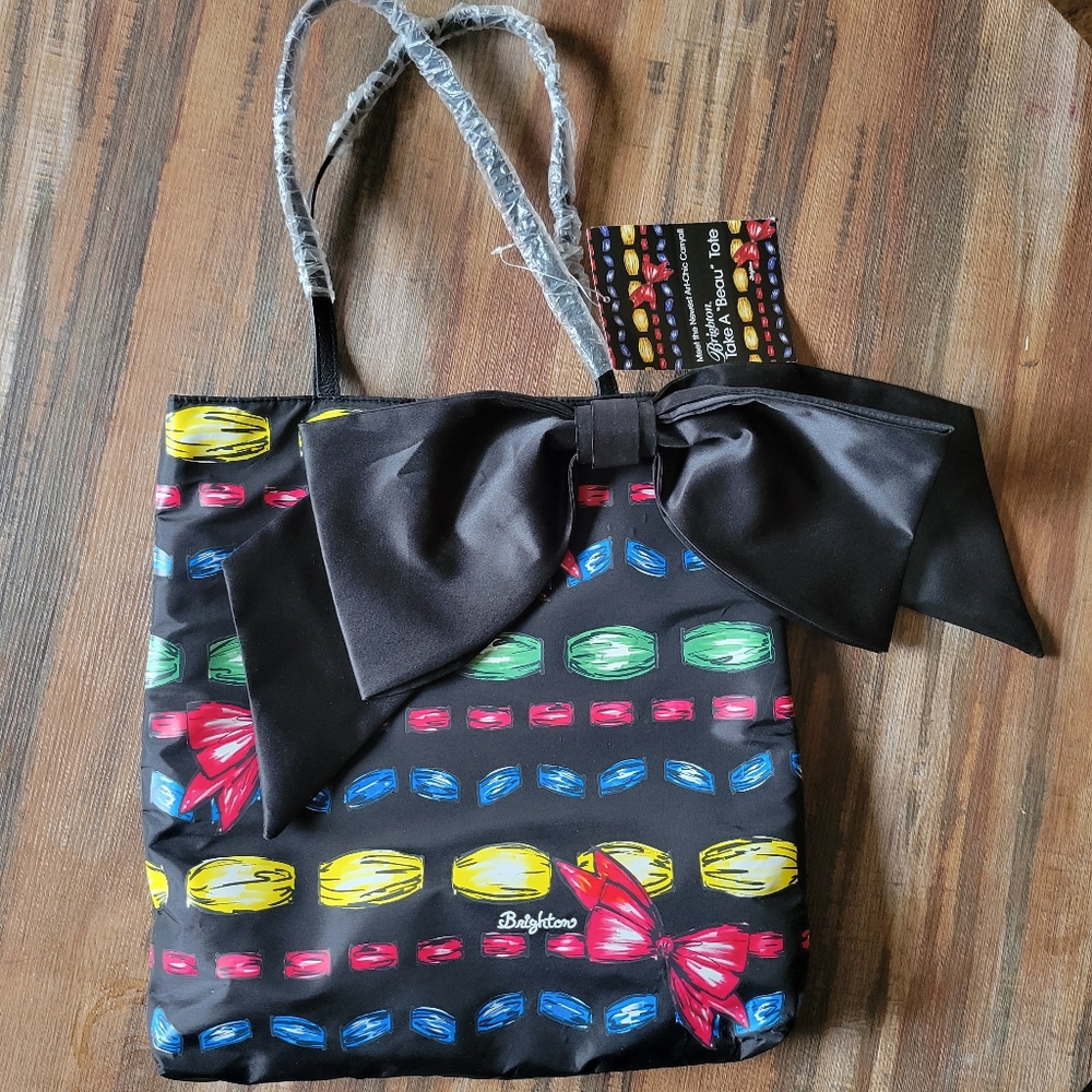 Brighton Woman's Black Red Blue Bag Take a Beau Large Black Bow Handbag tote